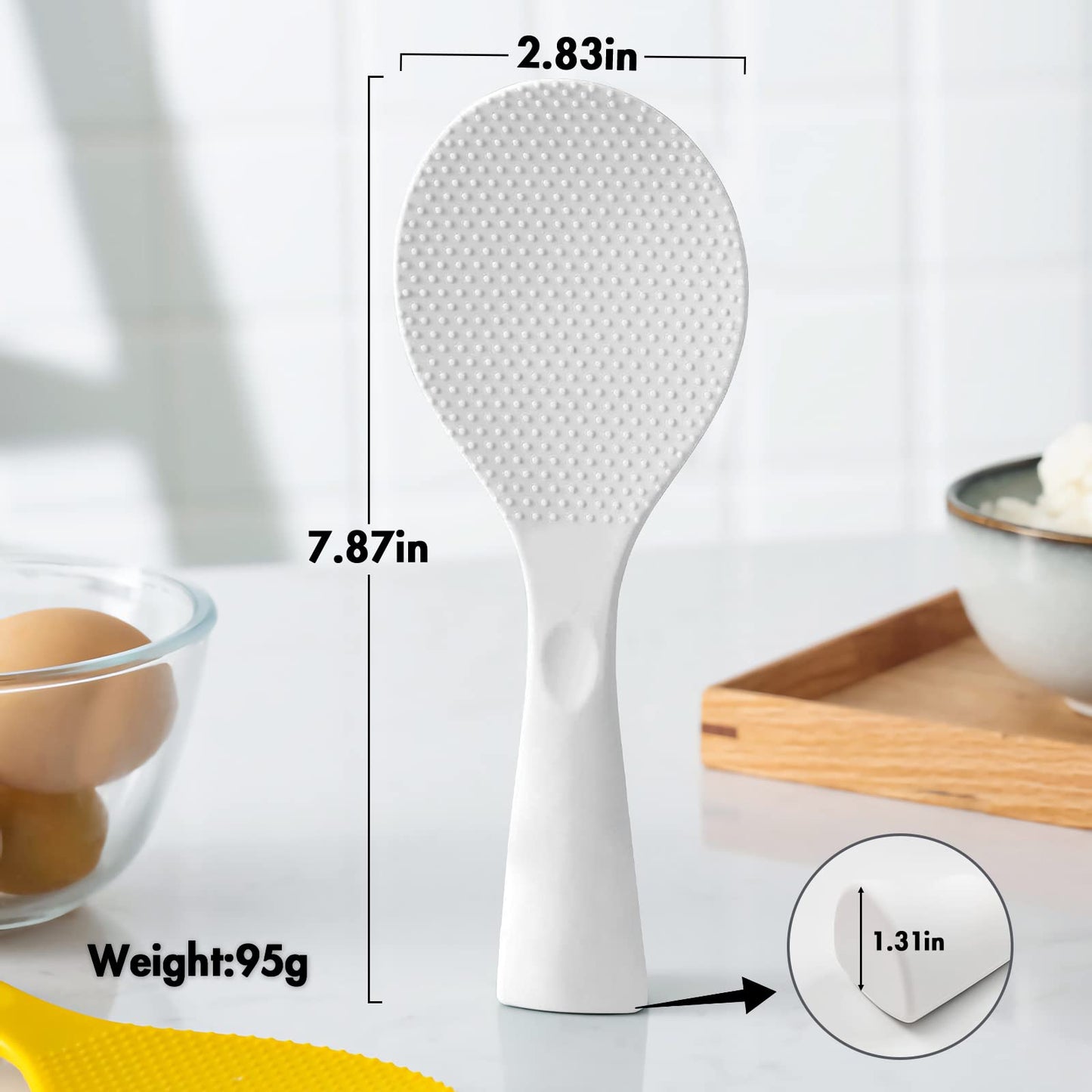 FireKylin Silicone Standing Rice Spatula with Non-Stick Paddle, Heat Resistant Rice Cooker Spoon, Serving Spoon for Grains (White)