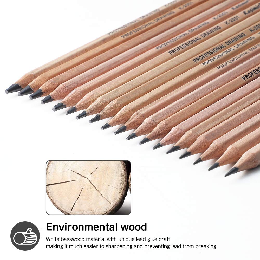 Drawing Pencils, Sketch Pencils Graphite 12B 8B 7B 6B 5B 4B 3B 2B B HB 2H and Charcoals Art Supplies for Sketching and Drawing,Pencil Set for Artists or Kids