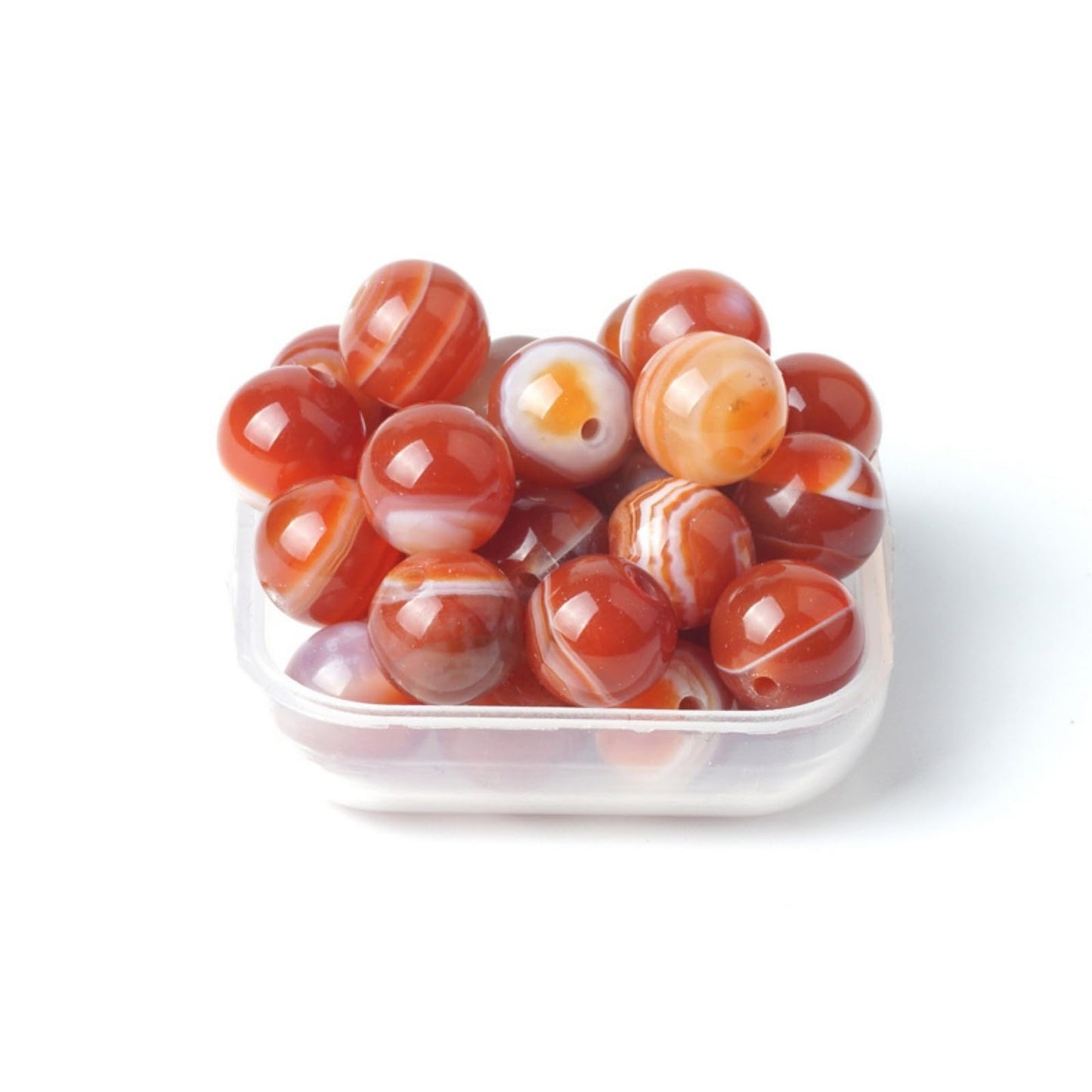 100Pcs Natural Stone 8mm Red Striped Agate Round Loose Gemstone Energy Healing Beads Hole Size 1mm DIY Smooth Beads for Bracelet Necklace Earrings Jewelry Making