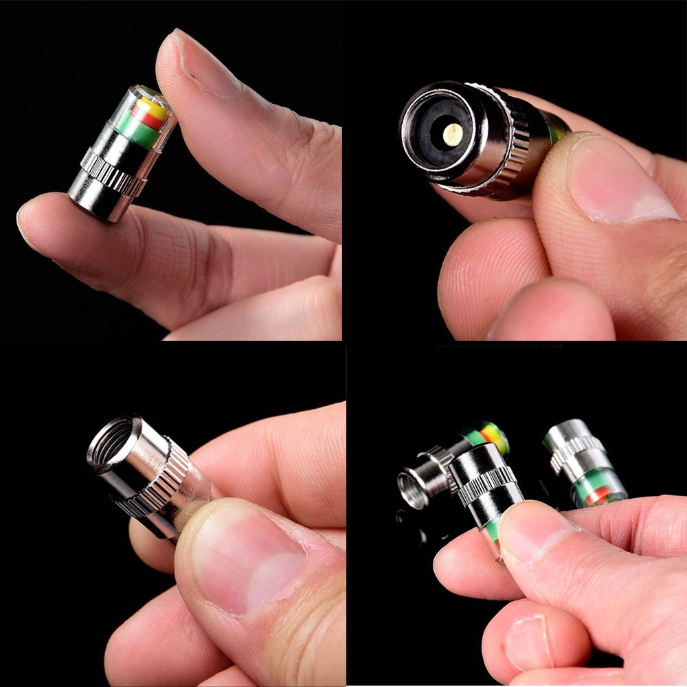 KURAMI Tire Valve Stem Caps,Tire Pressure Caps 32 PSI 2.2 Bar TPMS Tire Pressure Monitor Sensor Indicator 3 Color Eye Alert 4Pcs