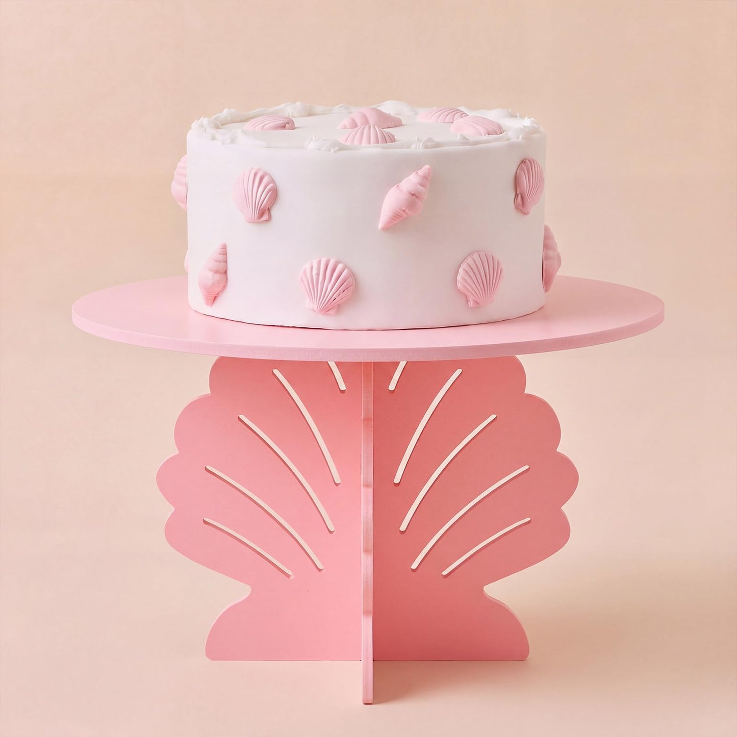 Lallisa 12" Shell Shaped Cake Stand Pink 3D Ocean-themed Party Decorations with Scalloped Base PVC Dessert Holder Centerpieces for Wedding, Birthday, Baby Shower & Tea Party Ocean-themed Supplies