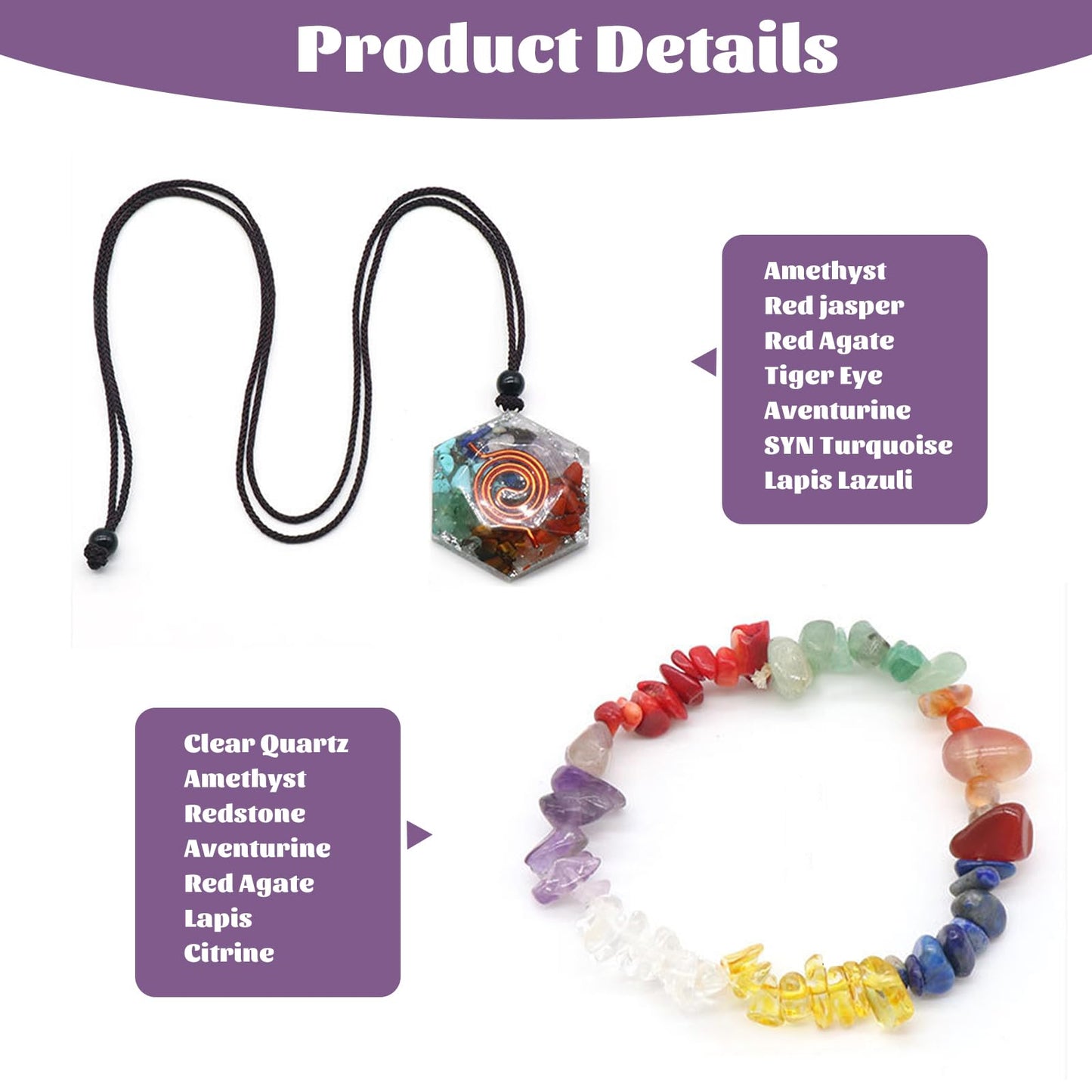 Chakra Crystal Healing Set – 7 Chakra Healing Stones, Orgone Pendant & Bracelet for Energy Balancing, Meditation, Yoga, Spiritual Gift