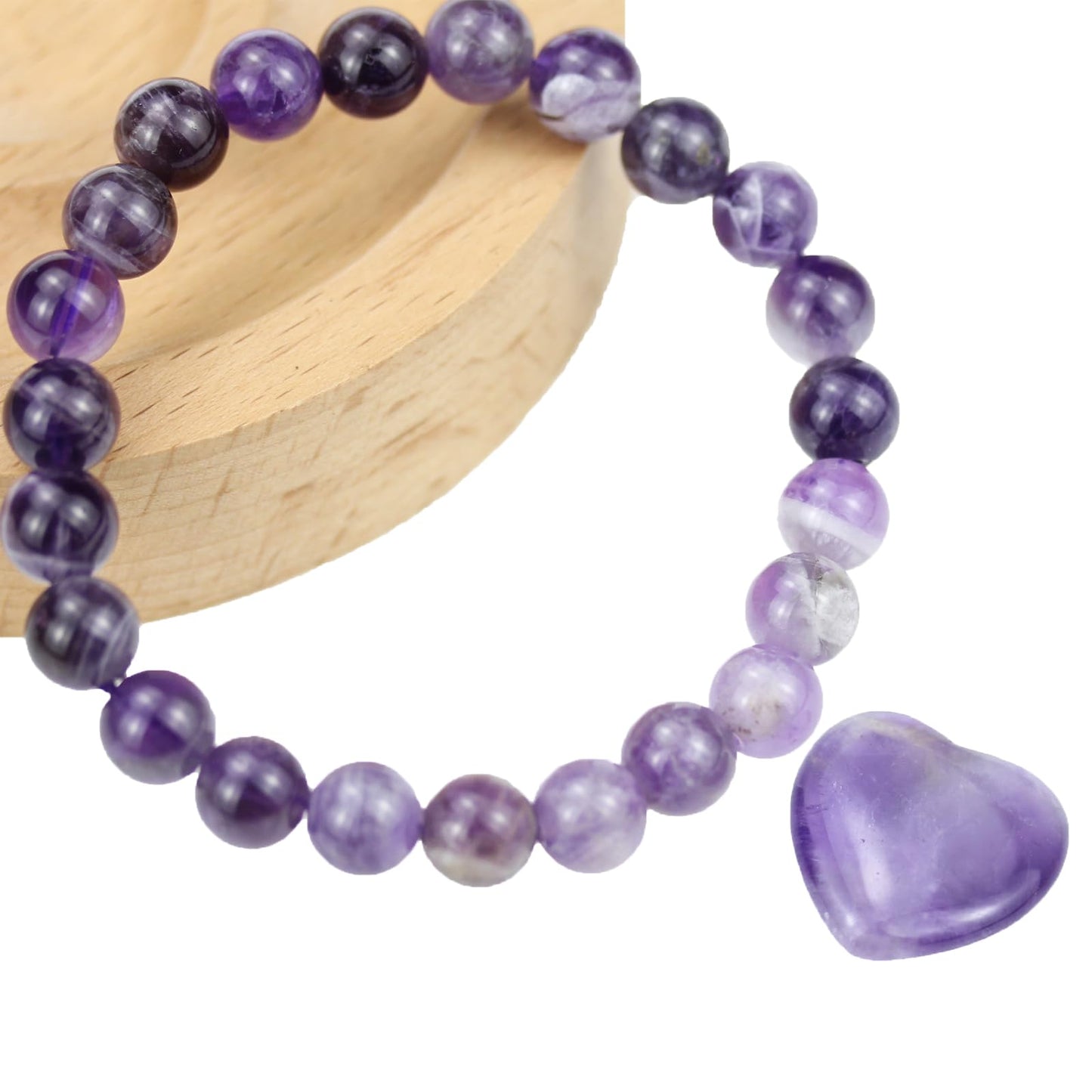 SAFEINA Amethyst Healing Crystal Stretch Bracelet for Women Men's Gifts, 8mm Stackable Beaded Bracelets with Heart Stones Set Stress Relief Yoga Reiki Gems Healing Crystals Inspirational