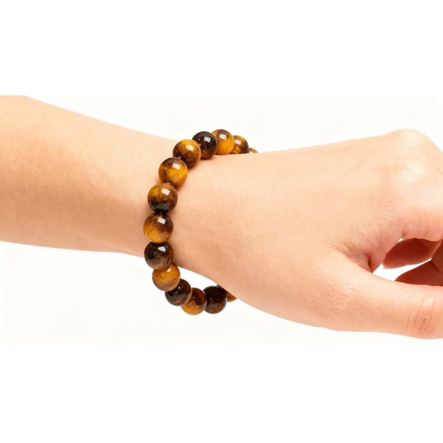 Cryhand Female 8mm Beaded Bracelets For Women Simulated Tigers eye Bracelet for Men Handmade Lucky Money Stretchy Crystal Bracelets Best Gifts 3PCS