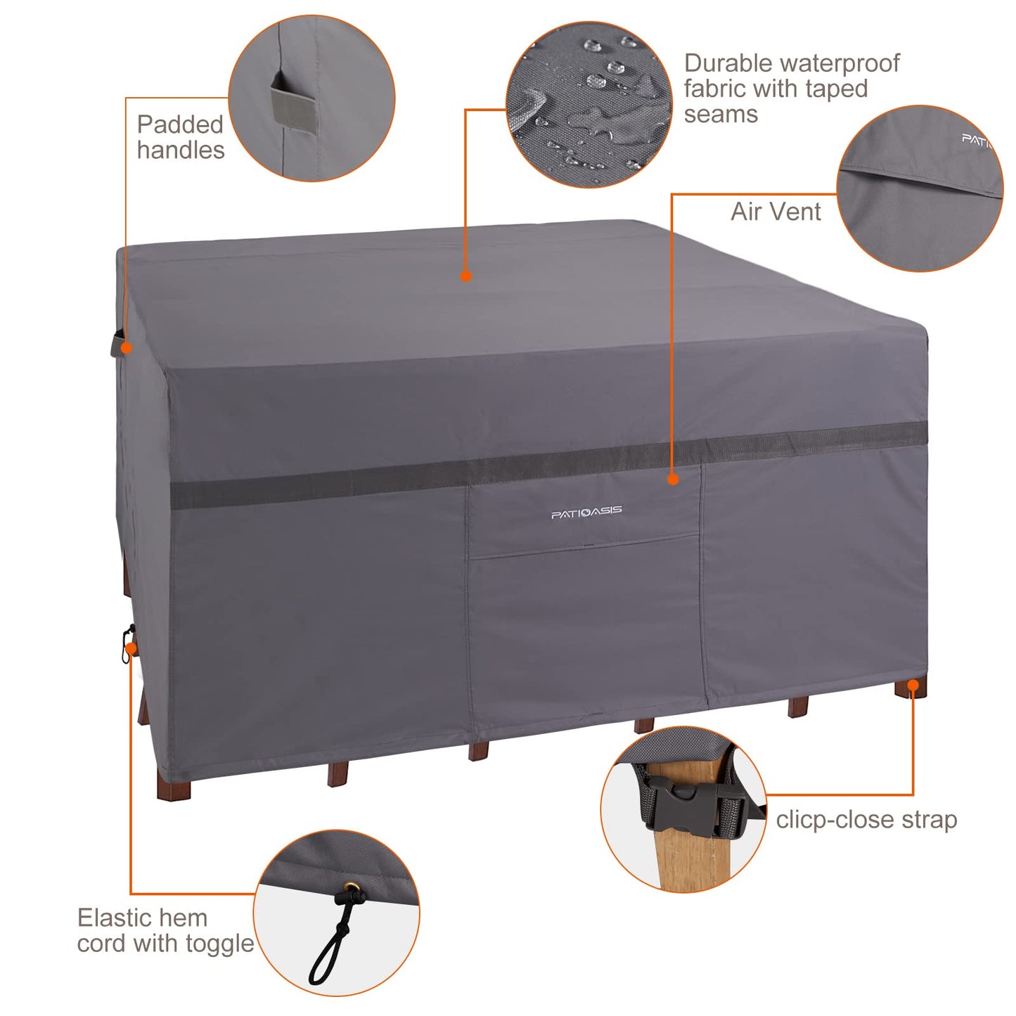 Waterproof Square Patio Table and Chair Covers 48''L x 48''W x 29''H 600D Heavy Duty Outdoor Furniture Cover for Square Firepit Table Set Windproof UV-Resistant Small Patio Cover