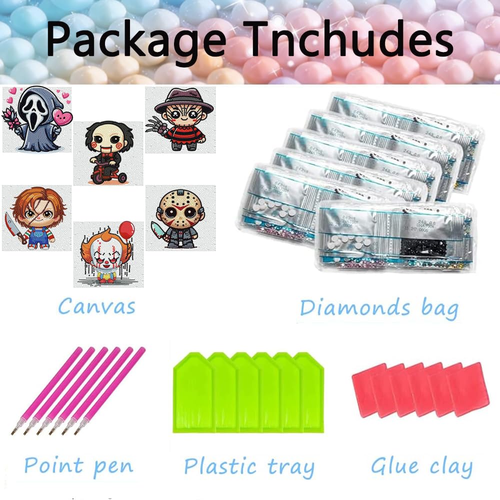 6 Pack Horror Diamond Art Kits for Kids Ages 8-12,Halloween Diamond Painting for Kids Beginners,5D Full Drill Gem Art for Kids DIY Crafts for Girls Boy 8-12,Gifts for 6 7 8 9 10 Year Old Girls Boy