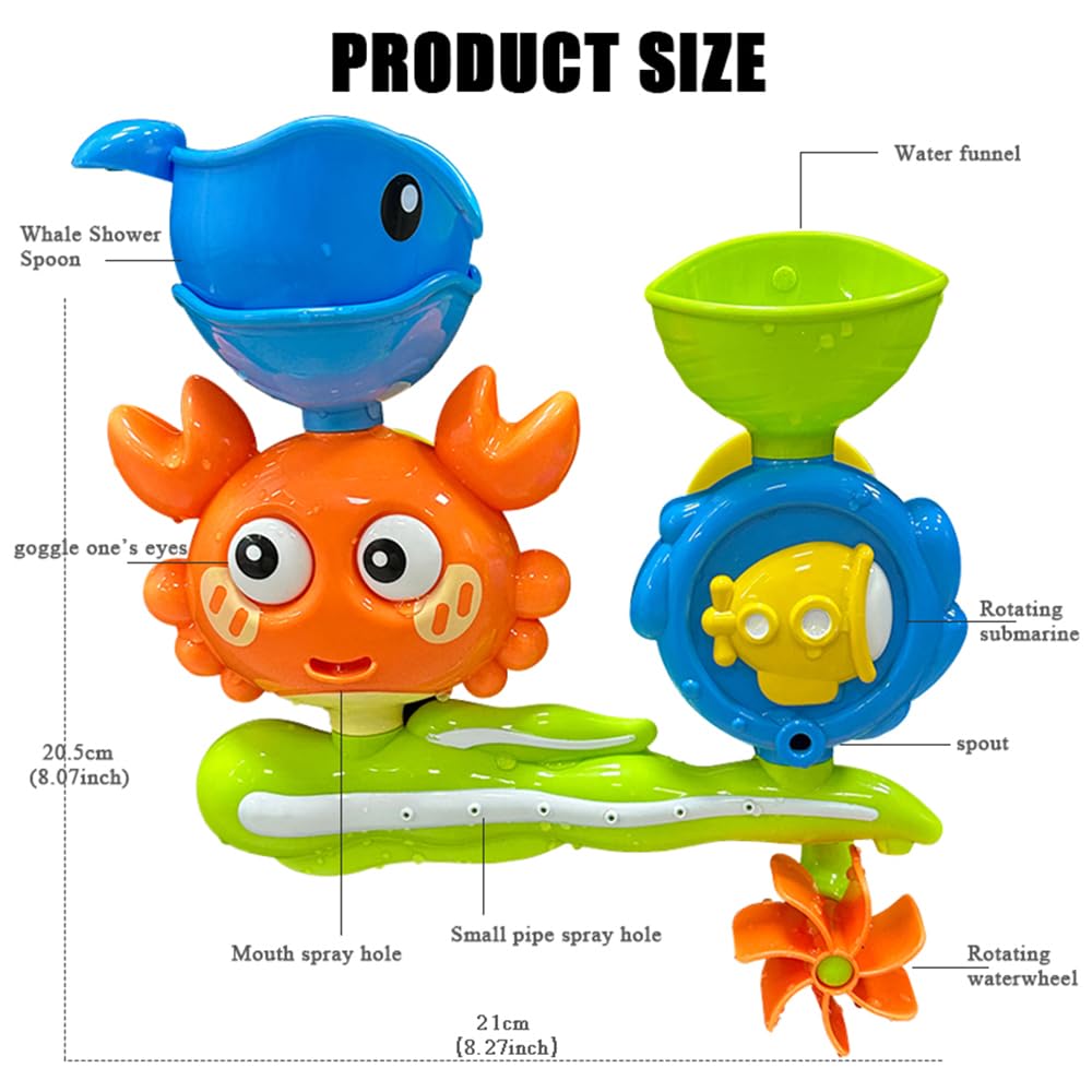 Baby Bath Toys for Kids Ages 1-3, Crab Bathtub Water Toys for Toddler 2-4, Mold Free Bath Toys W/ Suction Cup for Babies 6-12 Months Boys Girls Infant Gifts (Orange)