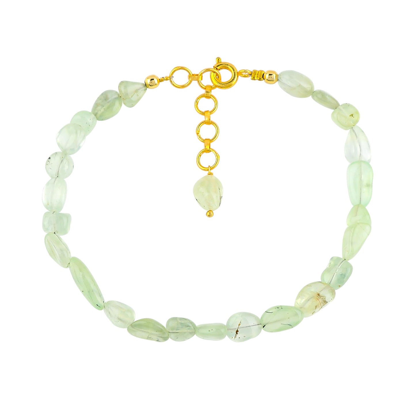 GemSymphony Prehnite Light Gemstone Tumble Bracelet – Hypoallergenic Gold Plated Chain, 7+1 Inch Adjustable, Spring Ring Clasp, Handmade Crystal Bracelet for Women, Natural Stone Healing Jewelry (Prehnite Light)