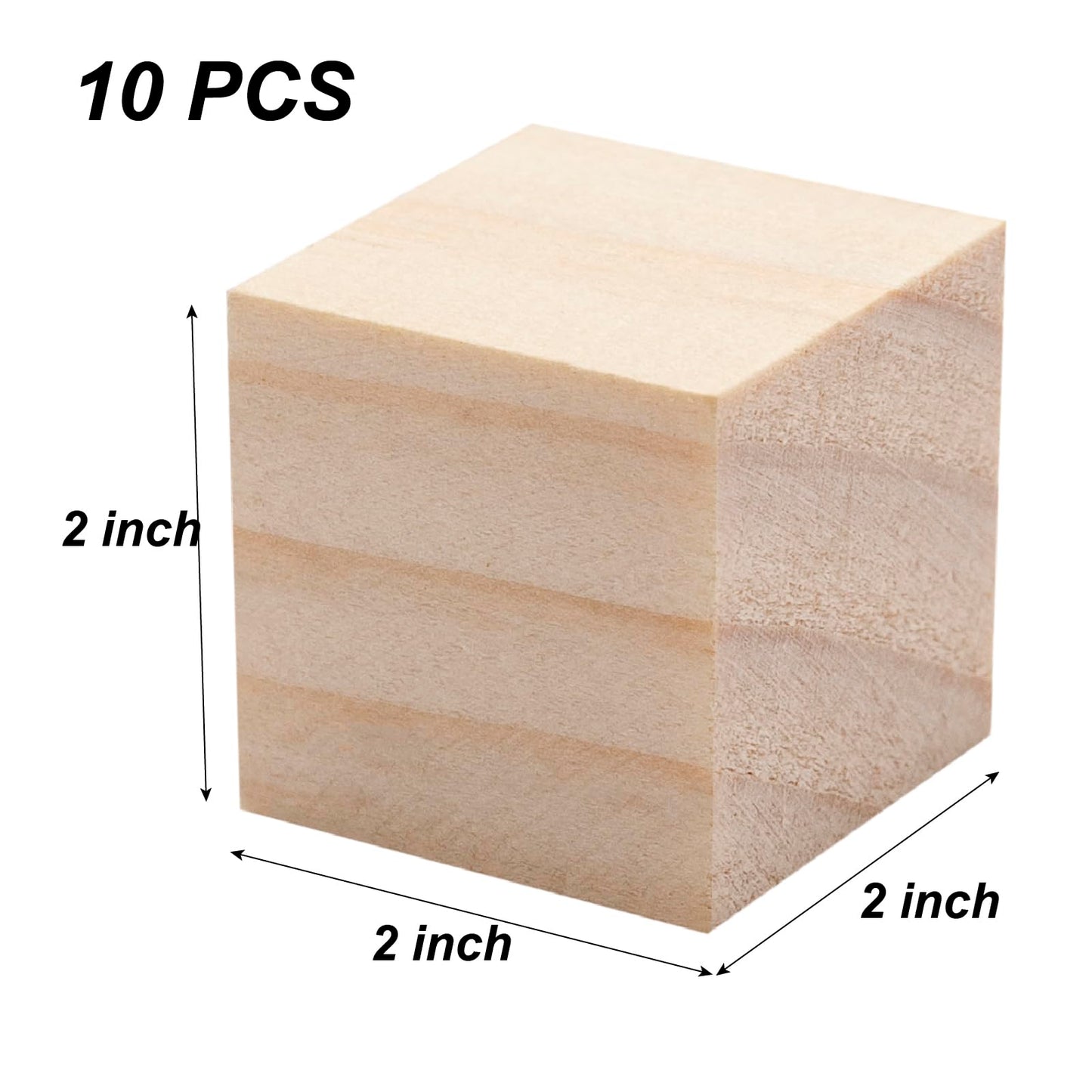Wooden Cubes Wood Blocks for Crafts, 2 inch 10 PCS Blank Large Wooden Blocks for Crafts and Decor, Unfinished Natural Solid Squares Wood Cubes for Carving, Letter Stamps, Model Making