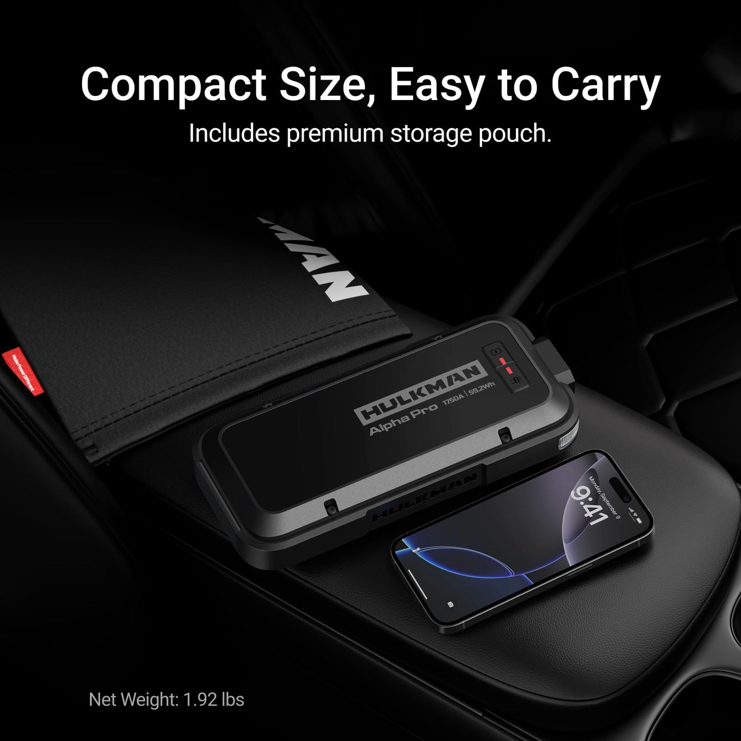 Hulkman Alpha Pro 1750A Jump Starter, 59.2Wh High-Capacity Car Battery Jump Starter, PD65W Fast Charging in & Out, 3.3" Smart Display Jump Box, 12V Jump Pack for 8.0L Gas/5.0L Diesel, Solid Black