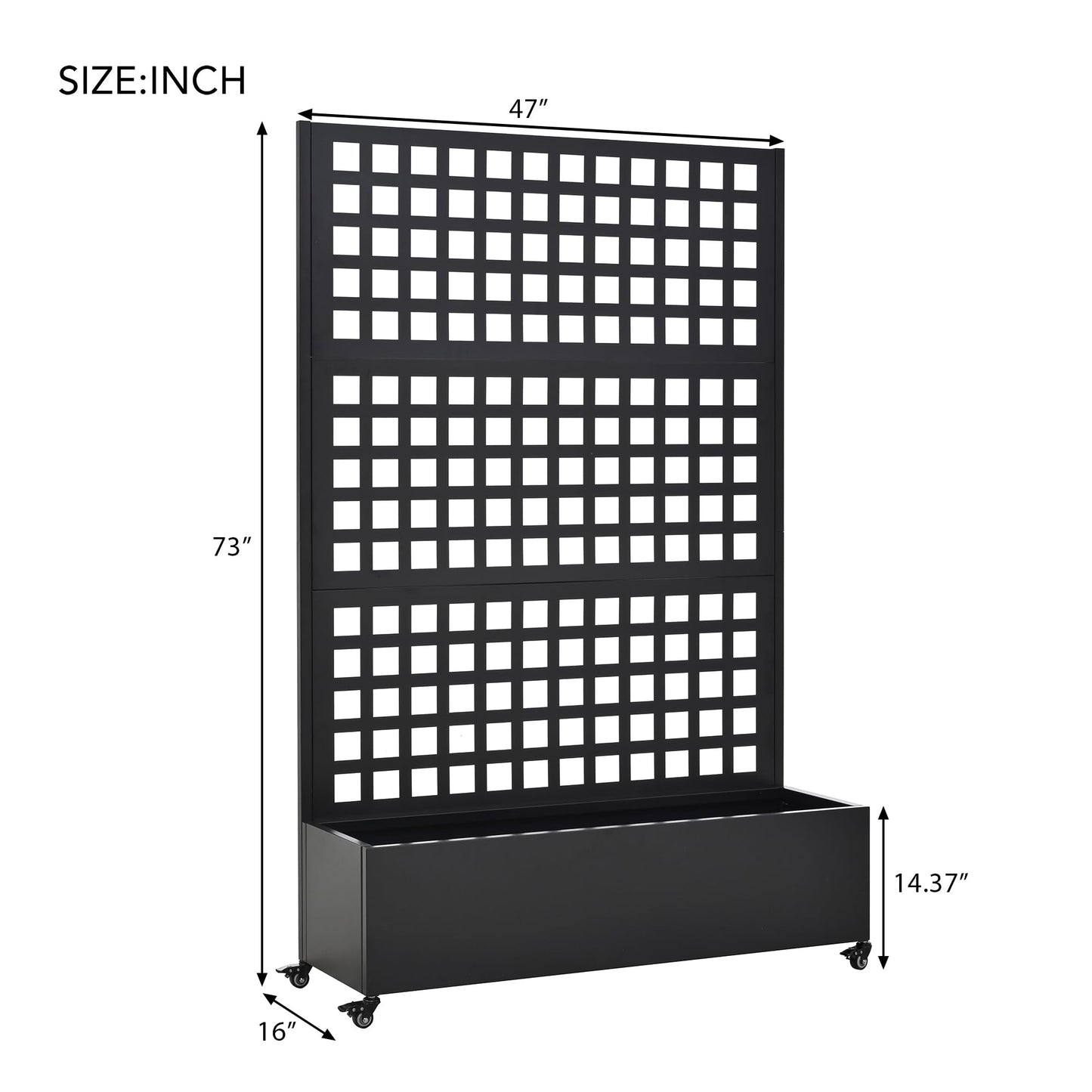 JIJIWANG 73" H Metal Raised Garden Bed with Trellis and Wheels, 73"x47"x16" Planter Box for Climbing Plants, Vegetables & Vines, Features Privacy Screen and Drainage Holes Black