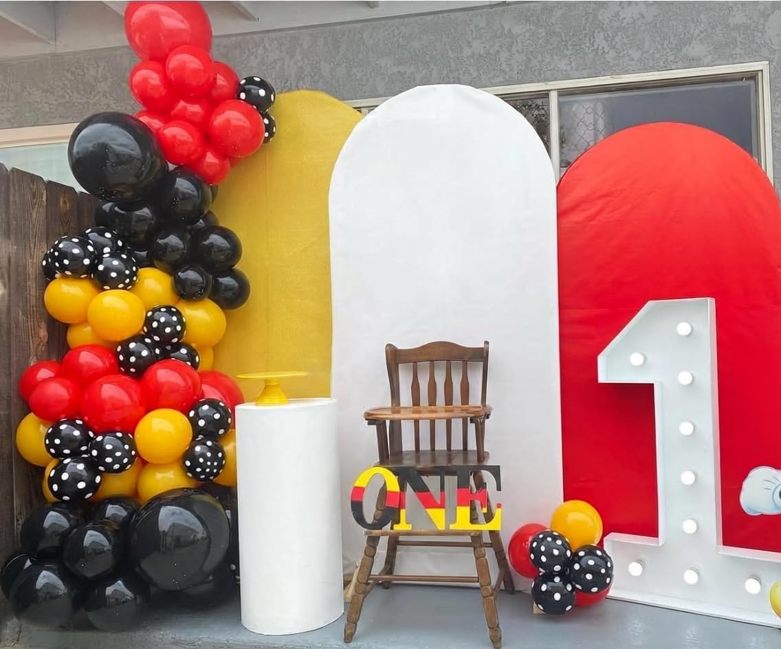 HKYOOD 175Pcs Red Yellow Black Balloon Garland Arch Kit - Cartoon Mouse Theme Party Decorations with 18 12 10 5 Different Sizes Party Balloons for Birthday Anniversary Baby Shower Backdrop Decorations