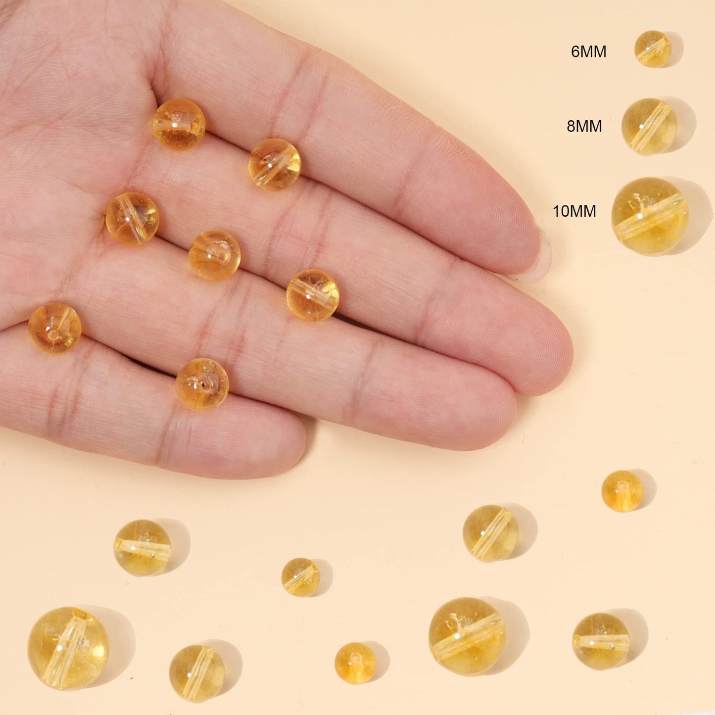 60pcs 6mm Natural Citrine Gemstone Energy Healing Crystal Round Loose Stones for Jewelry Making, DIY Bracelets Necklaces