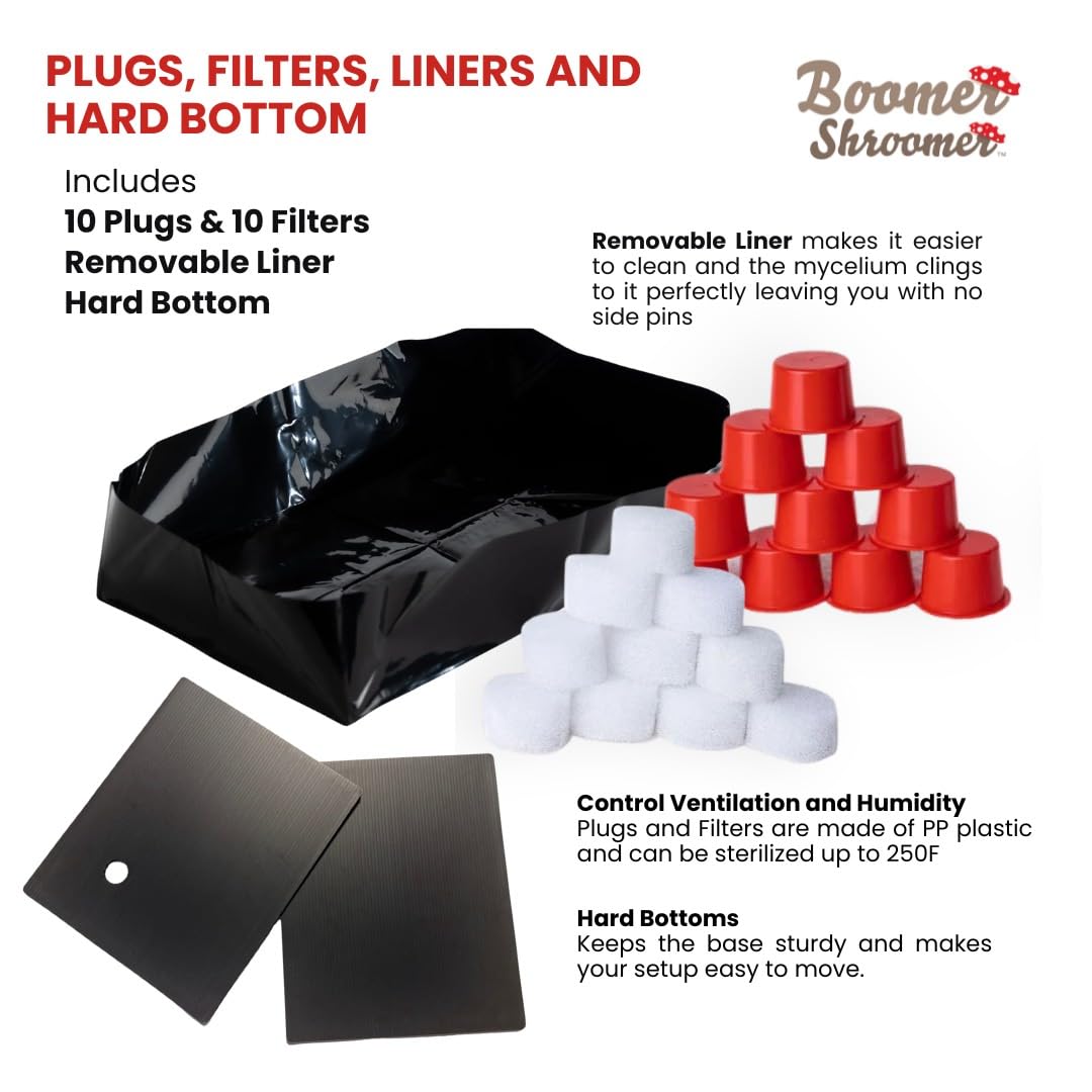 Boomer Shroomer Inflatable Monotub Kit, Mushroom Growing Kit Includes a Drain Port, Plugs & Filters, Removeable Liner [Patent No: US 11,871,706 B2]