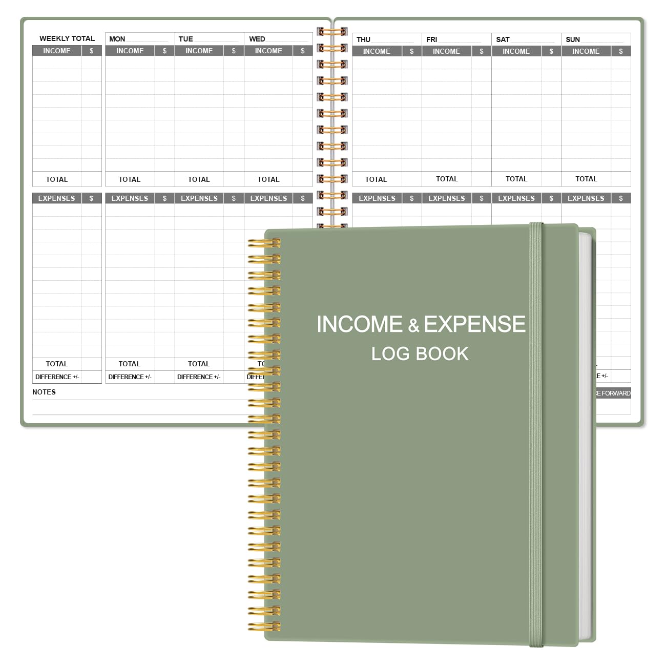 Heveboik Income & Expense Log Book - A4 Income and Expense Tracker for Small Business, Accounting Bookkeeping Tracking for Woman and Man, 8" x 10.5", Green