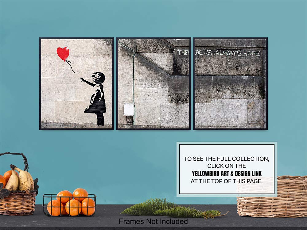 Banksy Girl With Balloon Poster Set - 8x10 Graffiti Street Art Home Decor - Urban Wall, Office or Apartment Decoration for Living Room, Bedroom, Dorm - Unique Gift for Women, Teens, Modern Art Fans
