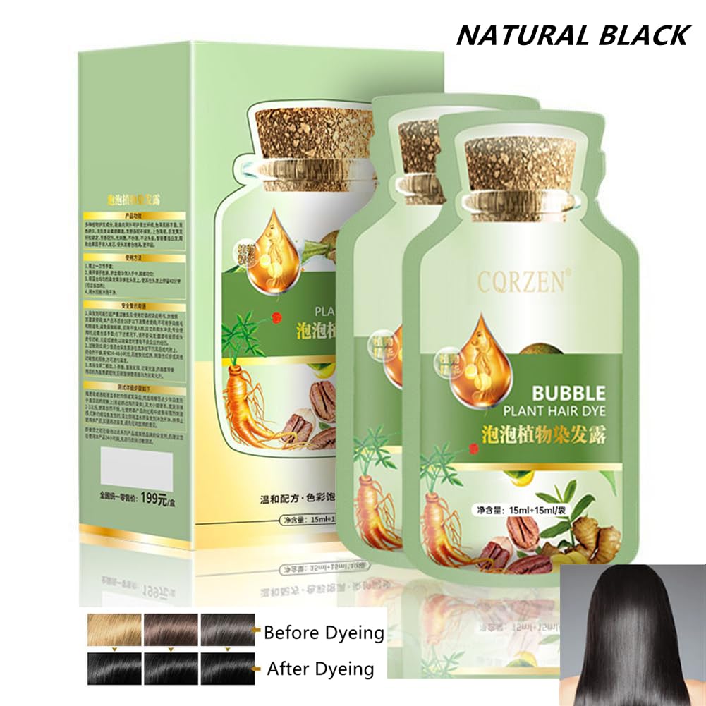 YG LianKai Natural Plant Hair Dye, New Botanical Bubble Hair Dye 20ml 10Packs/Box, Pure Plant Extract for Grey Hair Color Bubble Dye, Color Conditioner Shampoo (Natural Black)