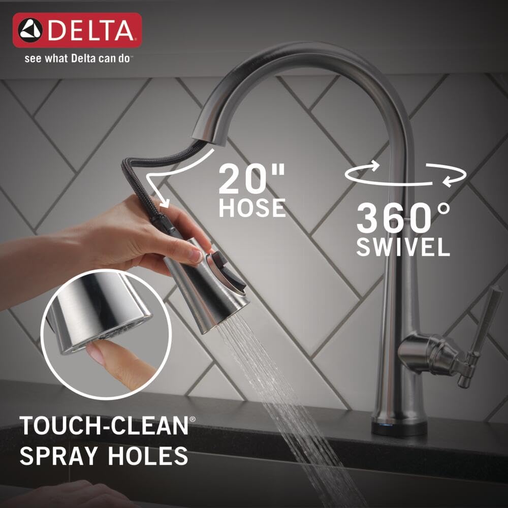Delta Faucet Emmeline Touch Kitchen Faucet Brushed Nickel, Kitchen Faucets with Pull Down Sprayer, Kitchen Sink Faucet, Delta Touch2O Technology, Lumicoat Arctic Stainless 9182T-AR-PR-DST