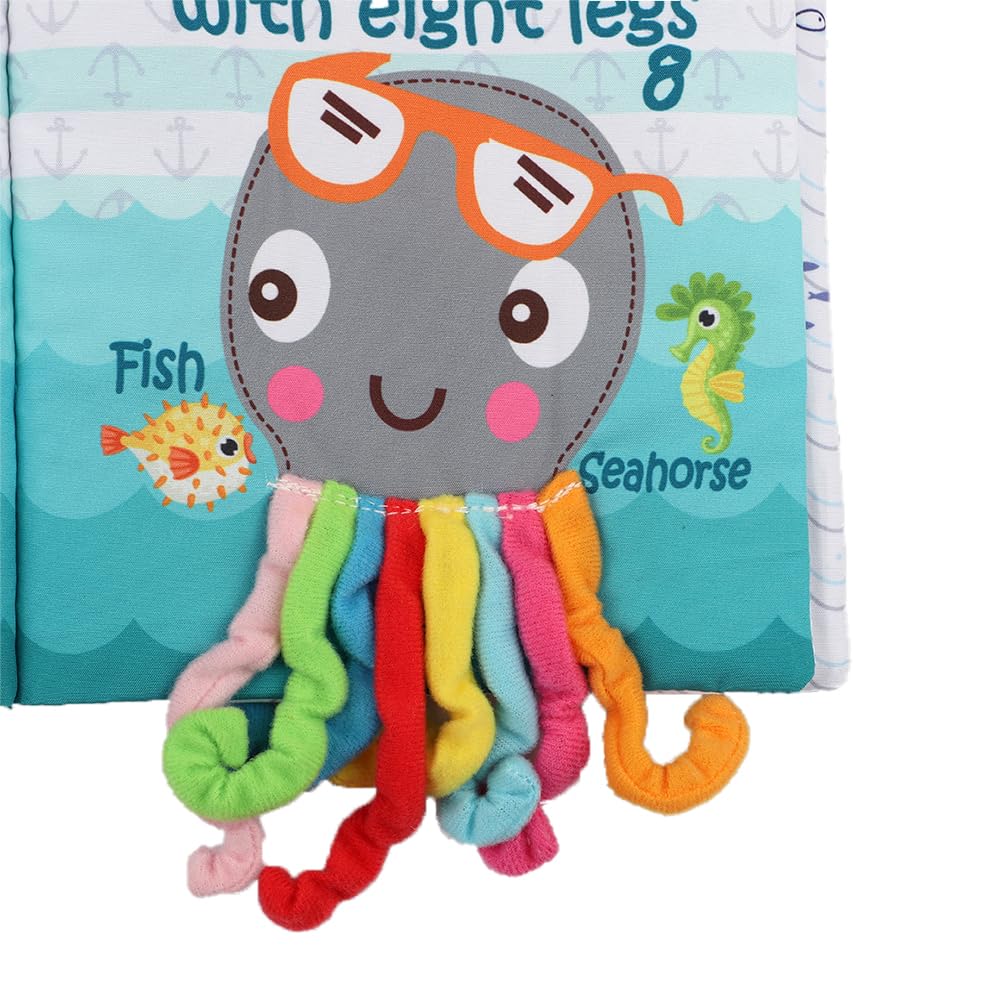 Fish Baby Books, Crinkle Books for Babies,Touch & Feel,Infant Baby Toys 0-3 0-6 6-12 Months, Sensory Mirror Toys,Soft Teether,Teething Toy,Shower Baby Basket Stuffers,Baby Gifts for Boys Girls-Blue