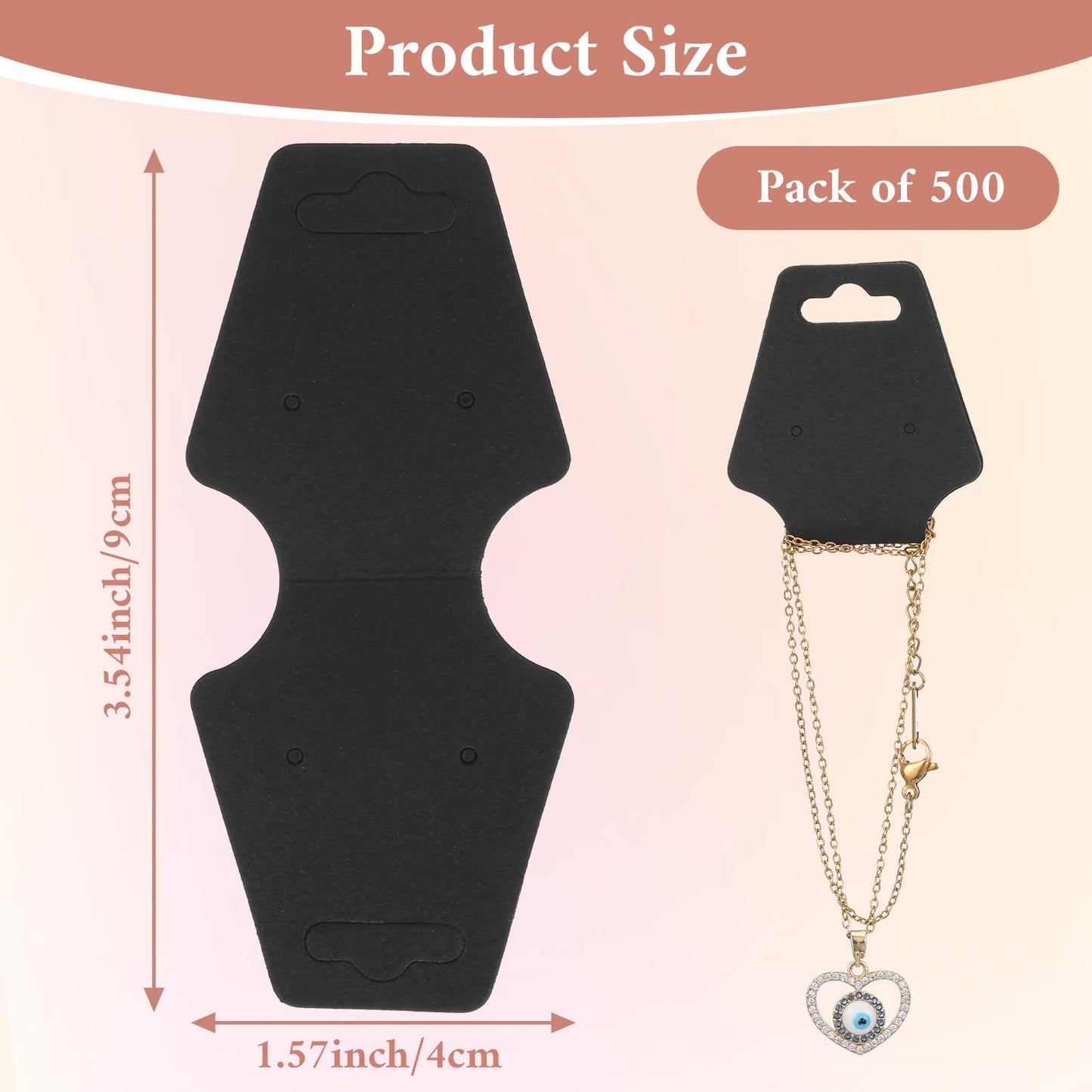 500pcs Jewelry Display Cards,Adhesive Necklace Cards Paper Bracelet Necklace Display Cards,Blank Card Hanging Holder for Choker Earring Hairband Displaying Small Business Supplies(Black)