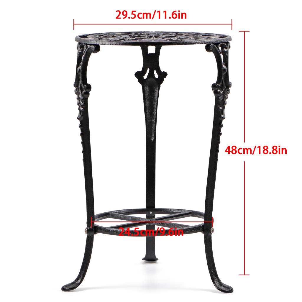 MDLUU Plant Stand 18.8 Inches Tall, Cast Iron Potted Plant Stand, 2-Tier Metal Planter Stand, Flower Pot Stand for Living Room, Bedroom, Kitchen Decor (Black)