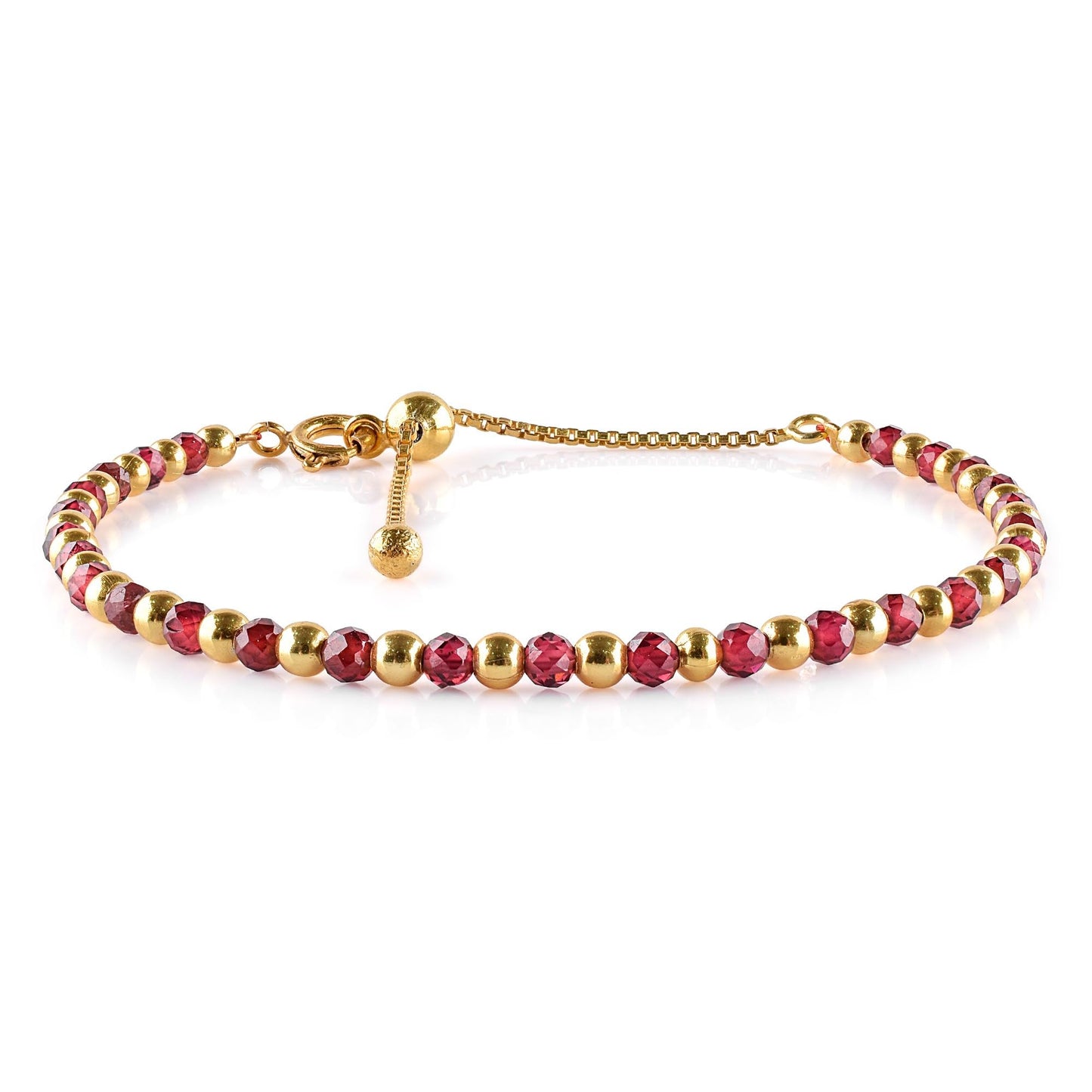 ZEMBIENCE Natural Red Garnet Gemstone Bracelet for Women, January Birthstone Jewelry, 18K Gold Plated Micro- Beads, Handmade Bolo Single Slider Chain, Healing Crystal, Christmas Gift, 10inch