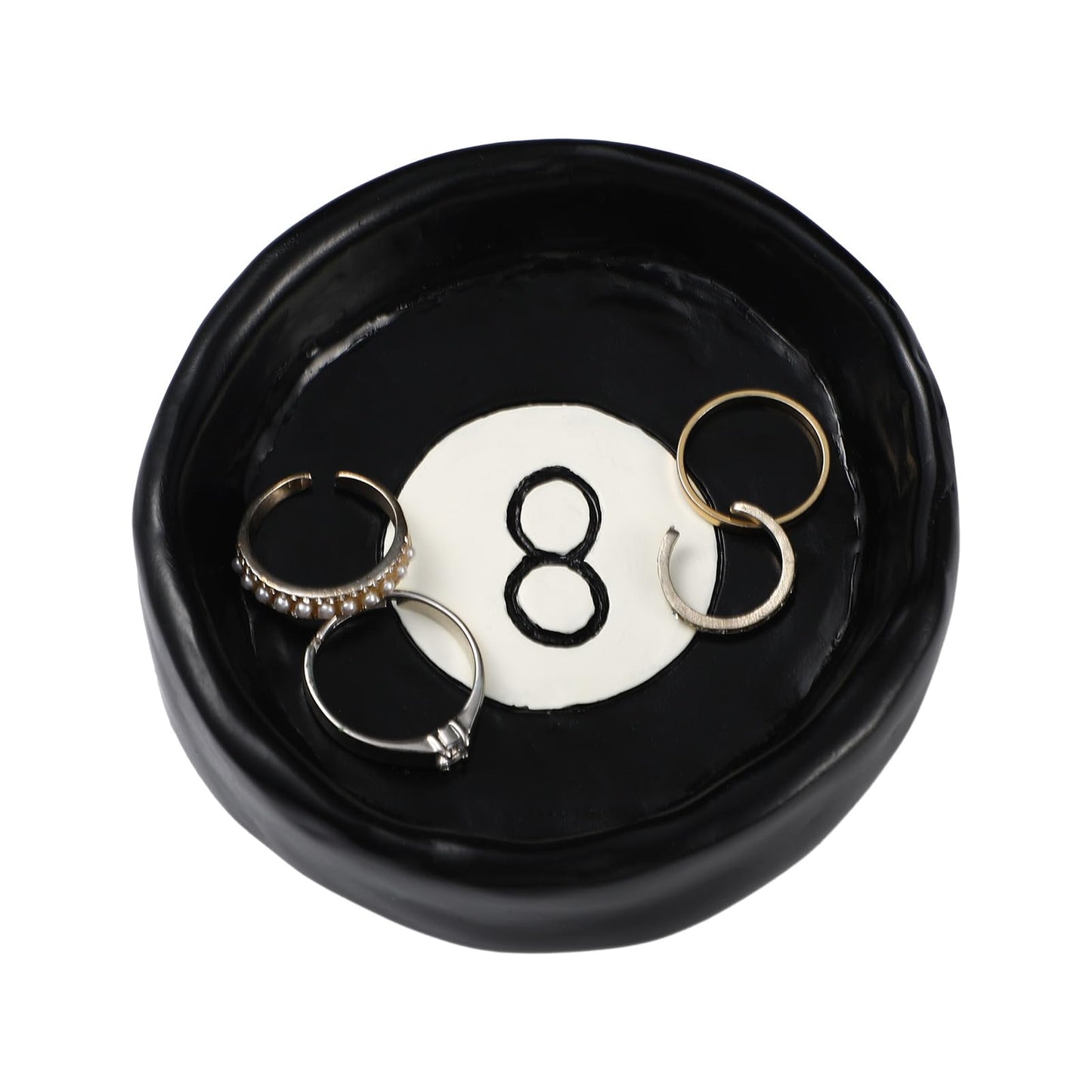 Roowest Black Ball 8 Jewelry Tray Trinket Dish 8 Ball Jewelry Tray Dish Desk Decor Resin Earrings Necklaces Watch Key Home Decor Gift for Women Cute Plate Bowl Room Aesthetic