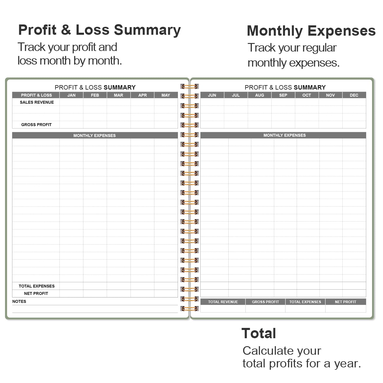 Heveboik Income & Expense Log Book - A4 Income and Expense Tracker for Small Business, Accounting Bookkeeping Tracking for Woman and Man, 8" x 10.5", Green
