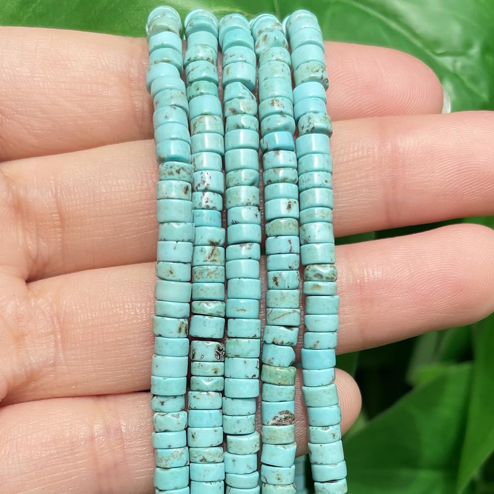 NITOPUPU 150Pcs 4×2mm Natural Turquoise Spacer Stone Beads for Jewelry Making Supplies, Loose Semi Flat Round Gemstone Tube Beads for Bracelets DIY Crafts