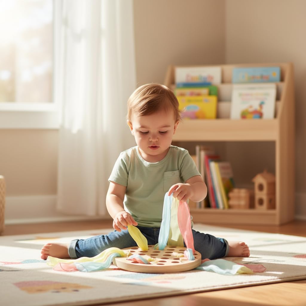 COTTOVE Wooden Lacing Toys Open Ended Busy Board with Play Silks Kid Weaving Board Handwork Preschool Loose Parts Montessori sensorial Materials 3-6 Years Montessori Practical Life