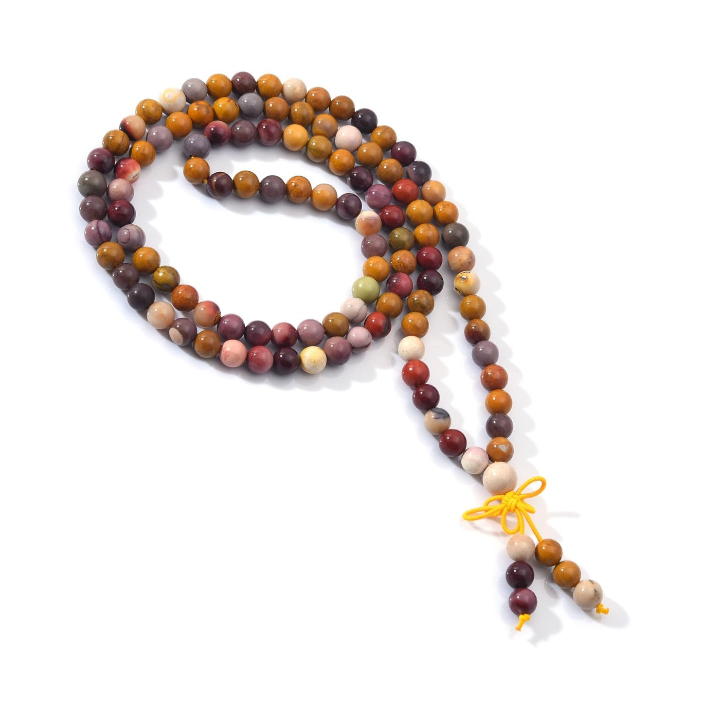 108 Mala Prayer Beads Bracelet 6mm Genuine Gemstone Healing Crystal Stone Beaded Bracelet Buddhist Tibetan Handmade Knotted Elastic Necklace for Yoga Meditation Unisex Women Men - Mookaite Jasper