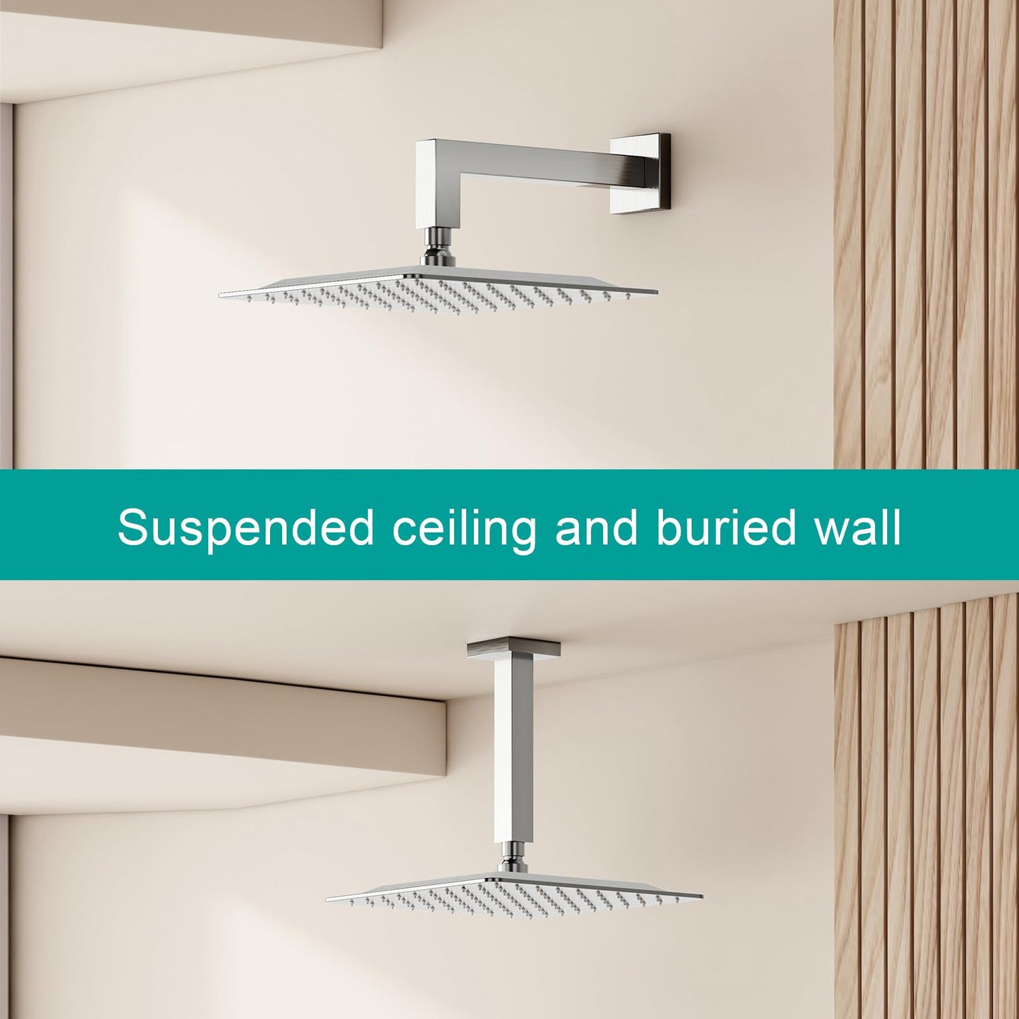 AULEEND Square Rain Shower Head, High Flow Stainless Steel,Work with any decorative style，All Metal Rainfall Shower Head (Brushed Nickel, 10)