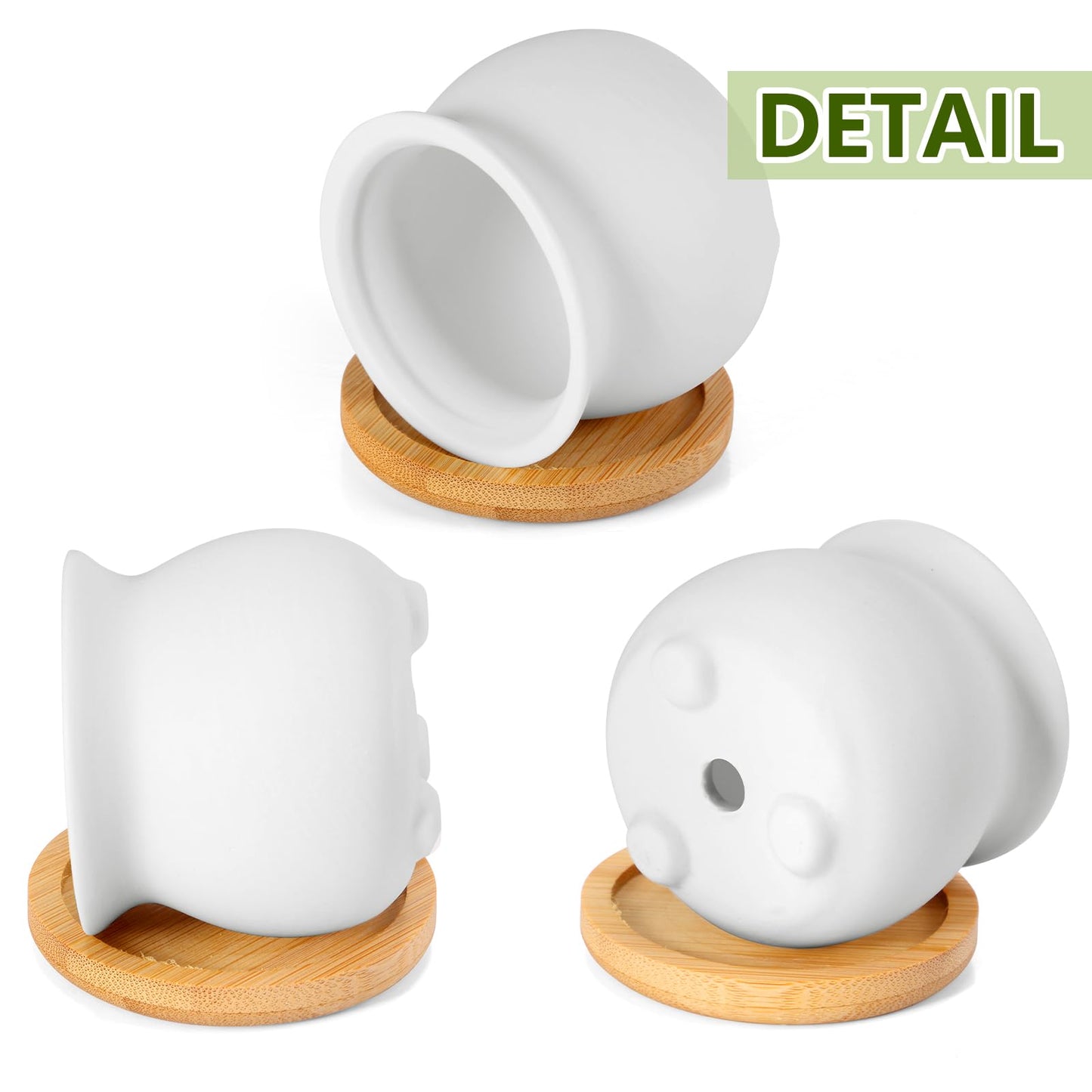 Remerry 12 Pcs 2.5 Inch Mini Succulent Pots with Bamboo Tray White Ceramic Pots Color Your Own DIY Small Planters Containers for Flower Cactus with Drainage Hole for Plant Lover