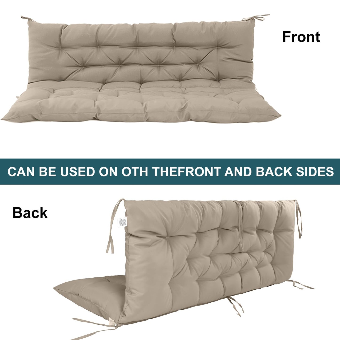 Zacammy Swing Replacement Seat Cushions, 2-3 Seater Bench Cushions for Outdoor Furnitur with Backrest, Garden Recliner Seat Cushions Waterproof Sofa Pads (Khaki, 71x40in)