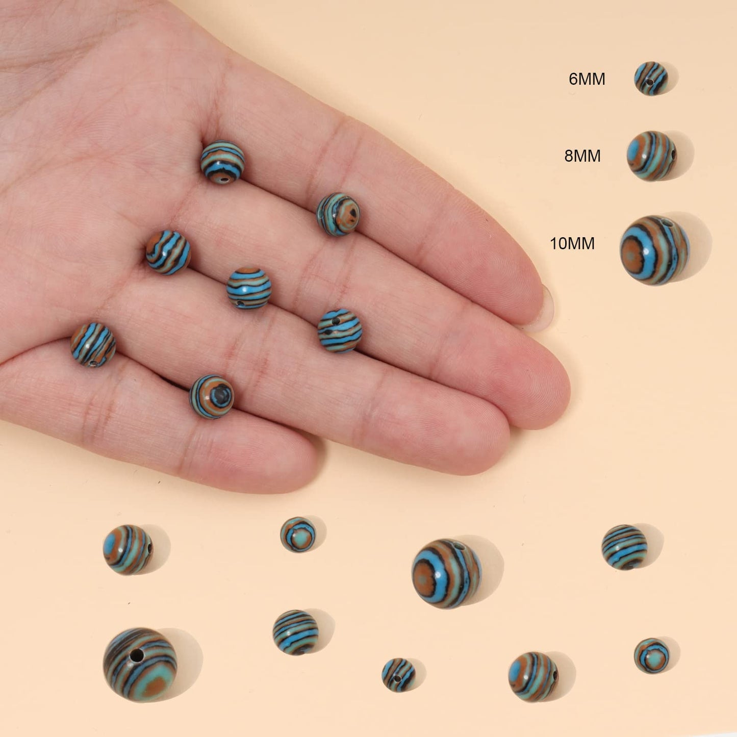 60pcs 6mm Natural Stone Beads Blue Malachite Beads Energy Crystal Healing Power Gemstone for Jewelry Making, DIY Bracelet Necklace