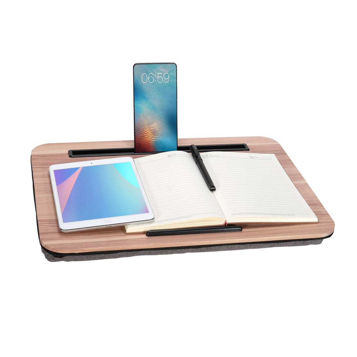 Portable Laptop Desk Fits Up to 16“ Laptops, with Tablet Slot, Built-in Cushion, Great for Home & Office,Lap Desk for Laptop,Lap Desk with Cushion (Warm Brown, Medium)