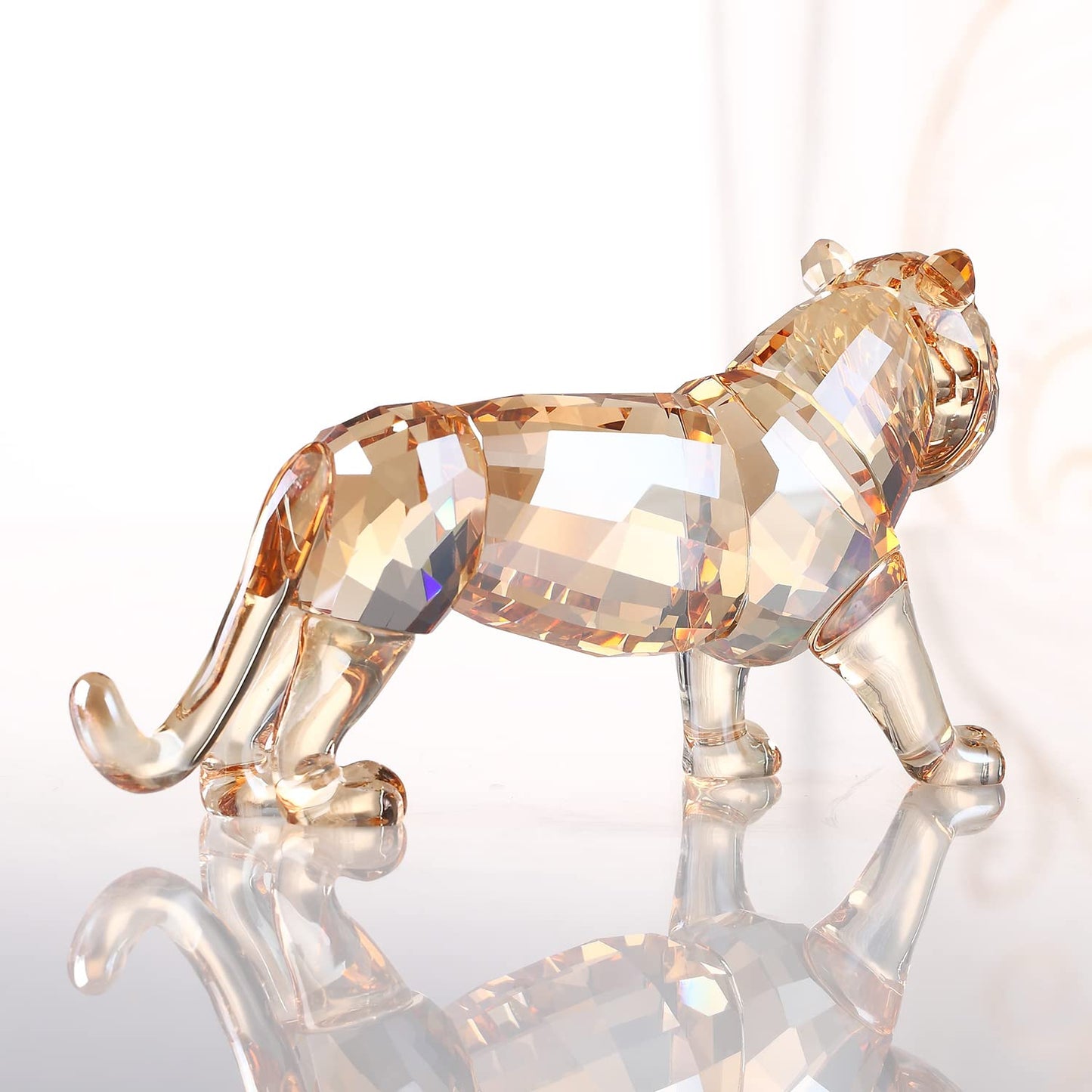 DOJOZ Crystal Tiger Figurine Animals Craft Home Decor Ornaments Collectible Birthday New Year Gifts (Gold)