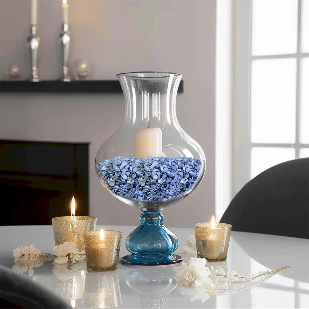 HappyFiller 23 OZ Crushed Shell Chips Broken Pieces,Resin Art Crafts Beach Theme Vase Bowl Filler,Succulent Plants Soil Cover,Candle Holder,Aquarium Pebble,Tabletop Fountain,Wedding Centerpiece,Blue