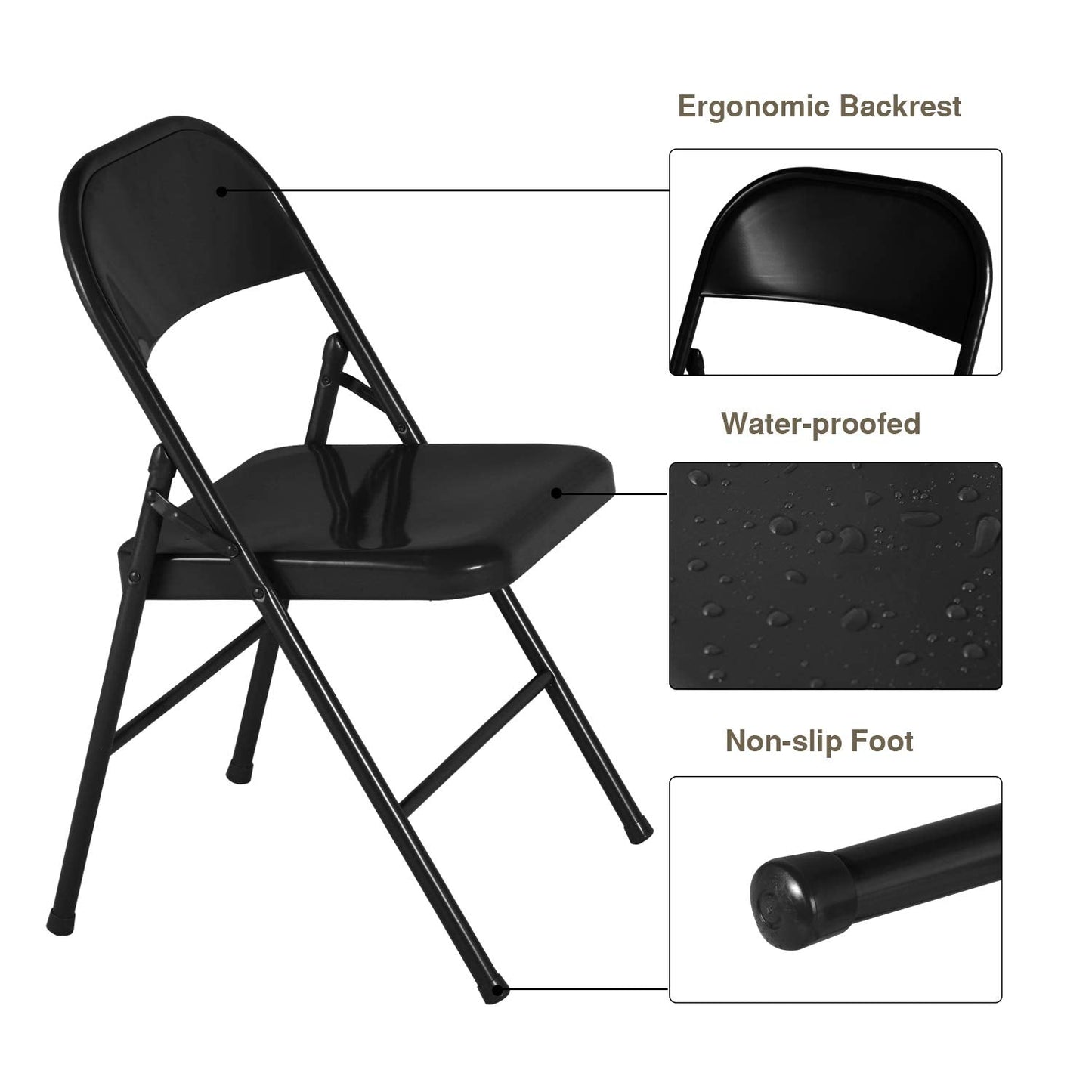 VECELO Metal Folding Chairs 4 Pack, Double Hinged Steel Frame Easy Foldable&Stackable for Office Kitchen Dinning Wedding Patio and Garden