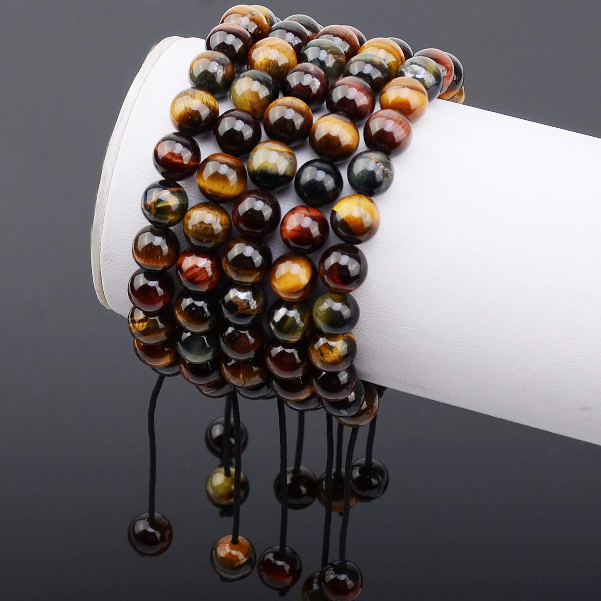 MASSIVE BEADS Elagnat Natural Multi-Color Tiger Eye Braided Macrame Bracelet 8mm Round Beads Gift (Multi-Color Tiger Eye, 8mm)