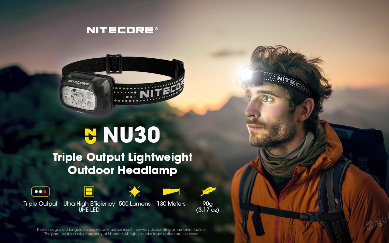 Nitecore NU30 500 Lumen LED Rechargeable Headlamp with White and Red Beams
