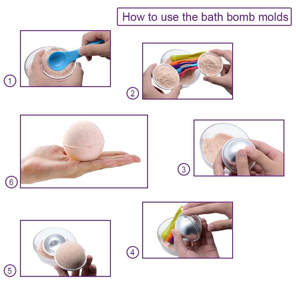 Bath Bomb Mold Set 228 Pieces - 200 Packs Shrink Wrap Bags,12 Pieces of DIY Metal Mould,Spoons,Gift Bags,Mini Heat Sealer (Instruction Included)