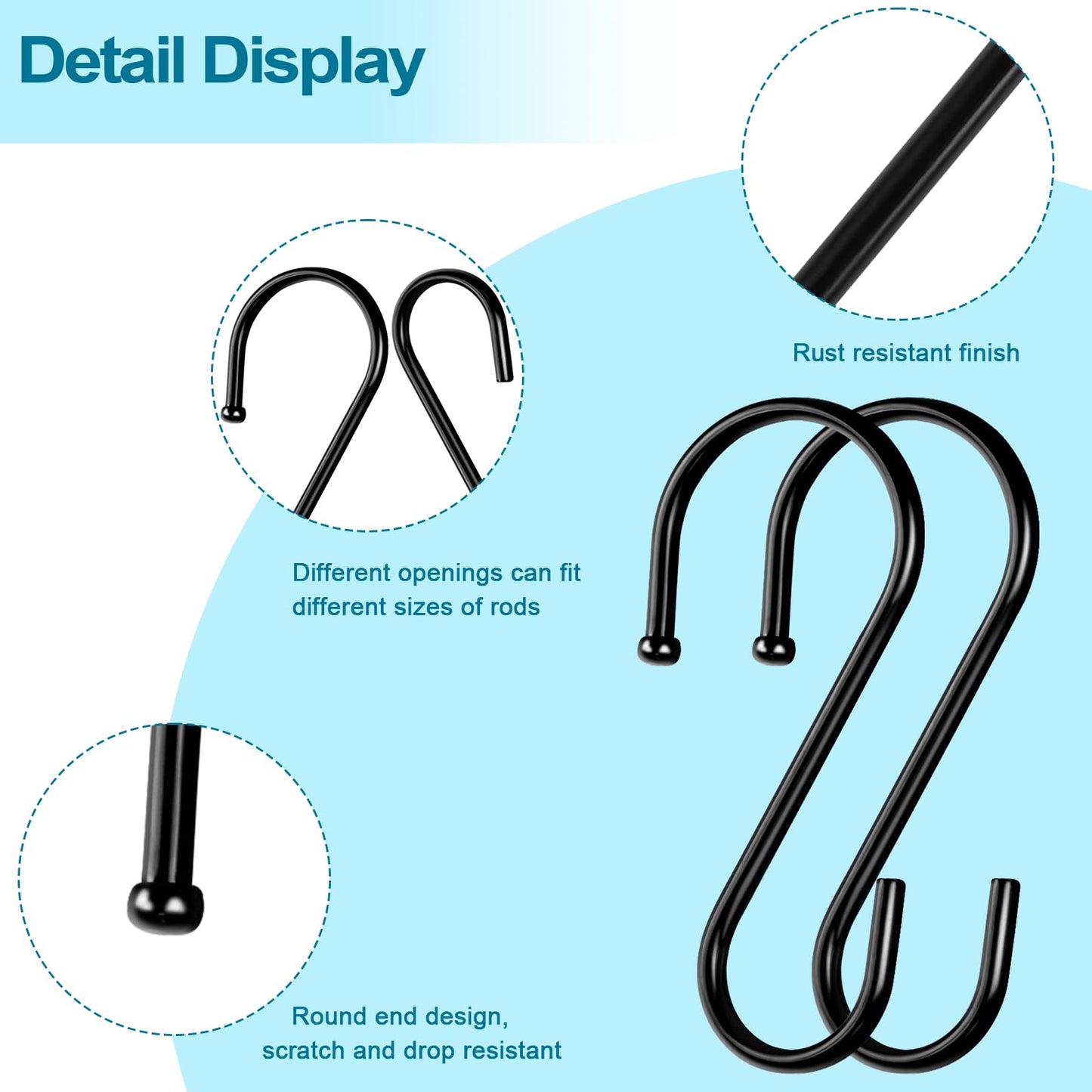 ESFUN 24 Pack S Hooks, 3.5 Inch Heavy Duty S Hooks for Hanging Plant, Large Closet Rod Hooks for Jeans Bags, Black Metal S Shaped Hook for Plant Basket, Pots Pans Wire Shelf Rack, Utensils, Towels