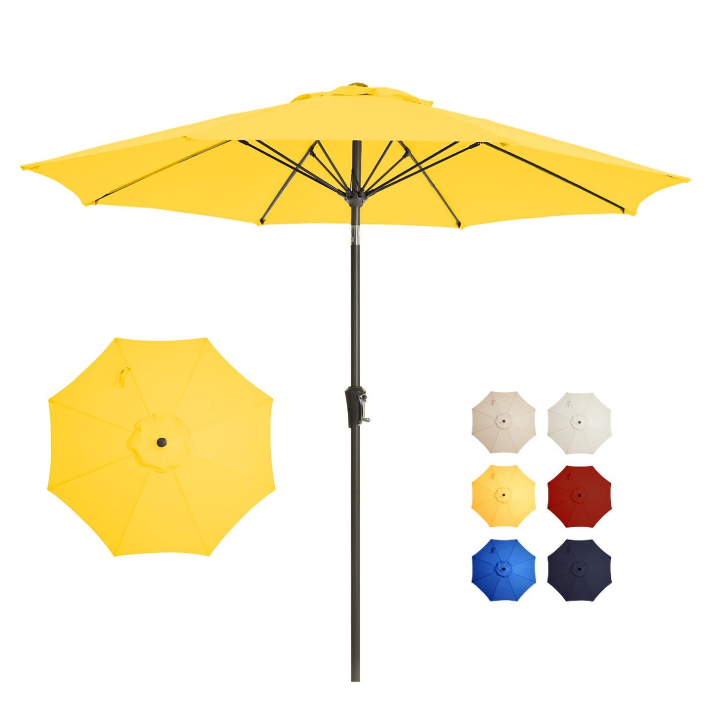 GREFORG 9FT Large Outdoor Patio Umbrella Pool Market Umbrella-UV Resistant, Easy Push Button Tilt and Crank, 8 Sturdy Ribs Heavy-Duty Table Umbrella for Deck, Backyard, Garden(Yellow)