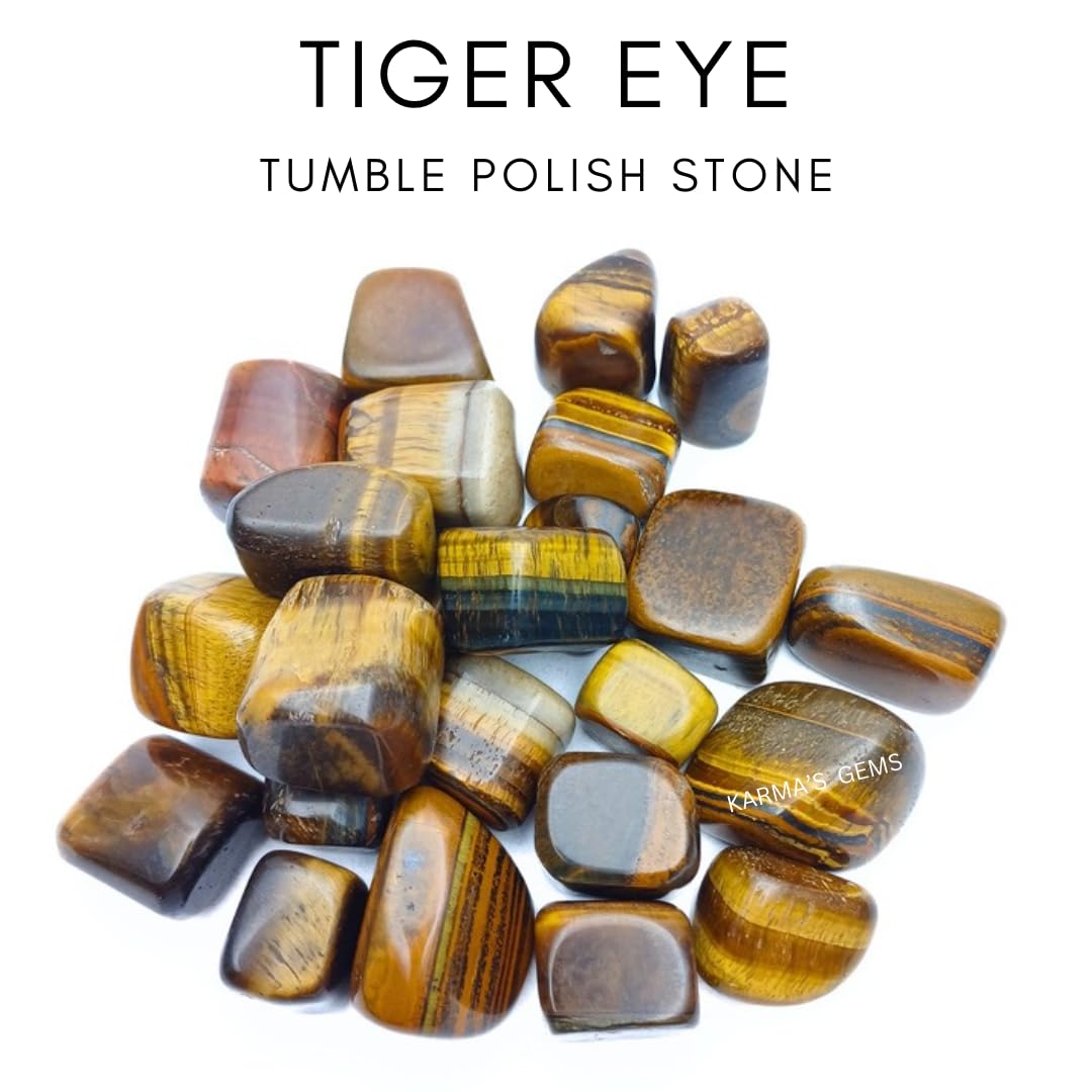 Karma Gems Tiger Eye Tumbled Stones Natural Crystal Kit for Reiki Healing Crystal Polished, Tumble Stones, Chakra Balancing, Reiki Gift, Home Decor (15-25 MM)