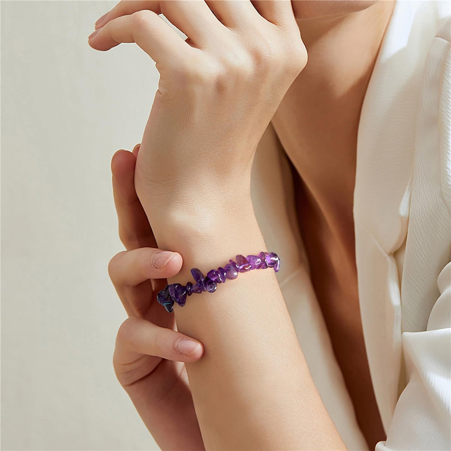 Lit Wall Amethyst Bracelet for Women 8mm Raw Amethyst Bracelet Handmade Natural Stone Gemstone Stretch Bracelet Amethyst Crystal Bracelet for Women Girls