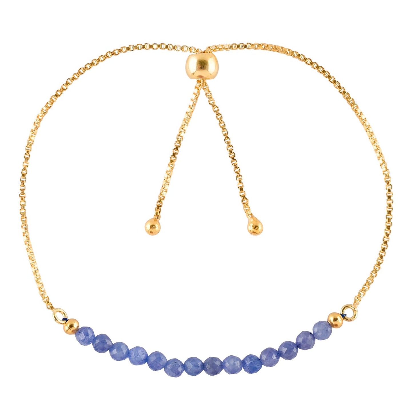 InfinityGemsArt Tanzanite Bracelets For Women, December Birthstone, Blue Beaded Stone Bolo Slider Crystals Gemstones Boho Jewelry, 14K Gold Plated Adjustable Chain, Valentines Day Gifts For Her