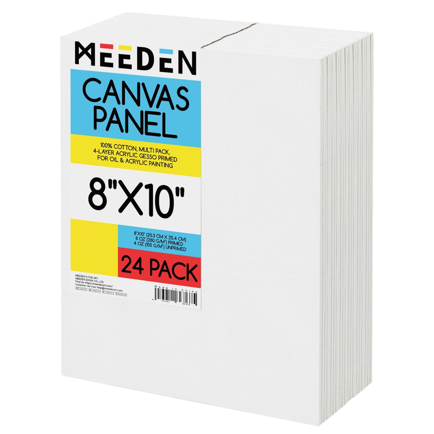 MEEDEN 24-Pack 100% Cotton Canvas Boards for Painting - 8x10'' Blank Canvas Panels for Oil & Acrylic Painting, Ready to Paint Art Supplies for Professional Artists, Students