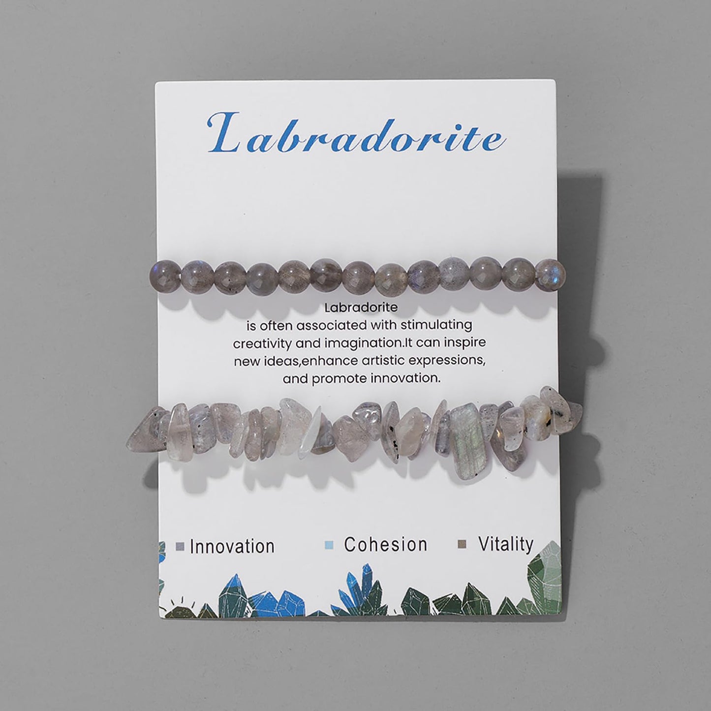 Lit Wall 2Pcs Labradorite Bracelet for Women & Men, 6mm Handmade Adjustable Labradorite Beaded Bracelet, Gemstone Bracelets, Healing Crystal Bracelet, Grey