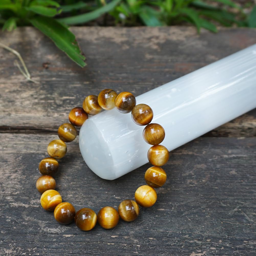 TaHLga Golden Tigers Eye Crystal Bracelet for Men Women 12mm |Natural Solar Plexus Chakra Stone | Bring Wealth & Protection | Fits for Large Wrist 8-8.5" | Come with Box & Pouch